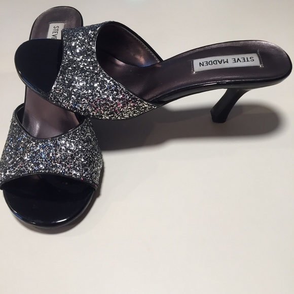 Steve Madden Shoes - Steve Madden 7 Glitter Slide Heels Sparkle